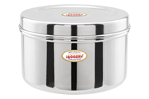 JAGGERY Brand Heavy Gauge Stainless Steel ContainerStorage BoxDeep Betha DabbaGrocery CanisterMultipurpose Dibba Capacity 4300ml Pack of 1pc for LadduPapadChipsidli - Image 1