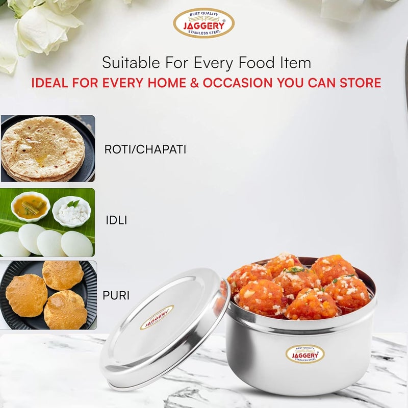 JAGGERY Brand Heavy Gauge Stainless Steel ContainerStorage BoxDeep Betha DabbaGrocery CanisterMultipurpose Dibba Capacity 4300ml Pack of 1pc for LadduPapadChipsidli - Image 3