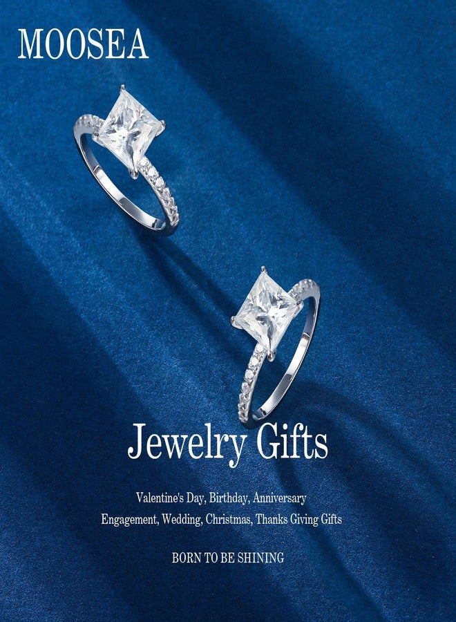 MOOSEA 2ct Princess Cut Moissanite Rings for Women, Lab Created Wedding Band Anniversary Birthday Gifts for Women Wife 925 Sterling Silver Moissanite Engagement Ring - Image 2