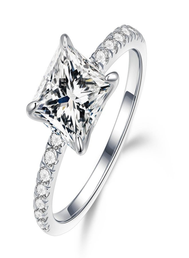 MOOSEA 2ct Princess Cut Moissanite Rings for Women, Lab Created Wedding Band Anniversary Birthday Gifts for Women Wife 925 Sterling Silver Moissanite Engagement Ring - Image 1