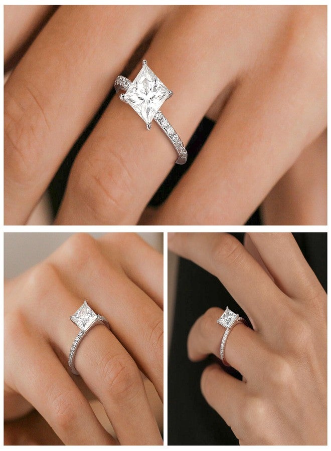 MOOSEA 2ct Princess Cut Moissanite Rings for Women, Lab Created Wedding Band Anniversary Birthday Gifts for Women Wife 925 Sterling Silver Moissanite Engagement Ring - Image 5