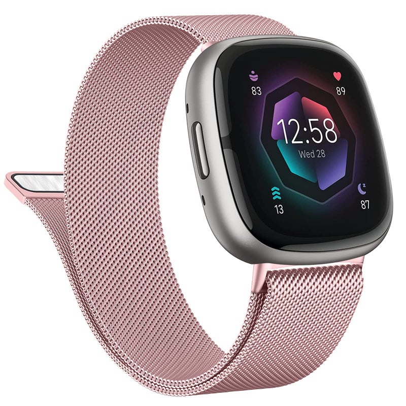 Vanjua Metal Band for Fitbit Sense 2,Sense Bands, Fitbit Versa 4,Versa 3 Bands Women Men,Versa 4 Smartwatch (Large, Rose Pink) - Image 1