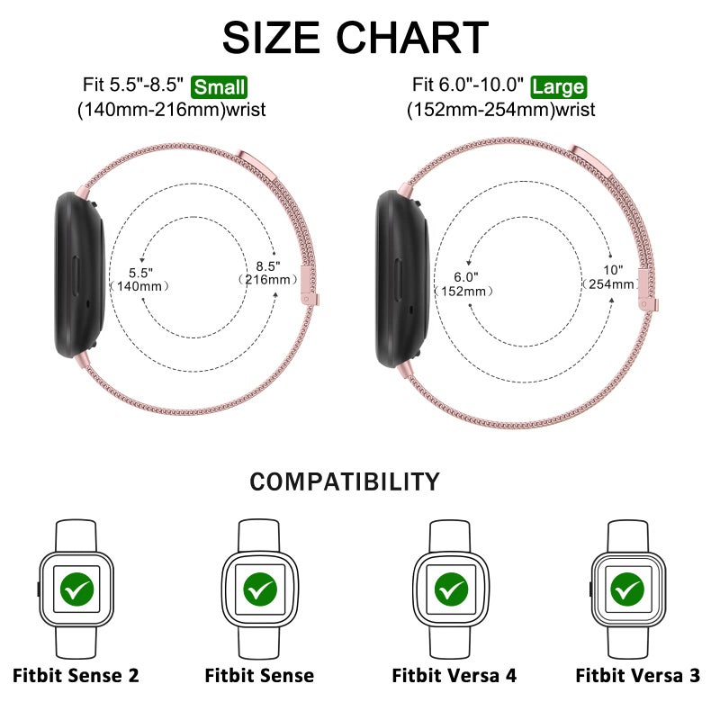 Vanjua Metal Band for Fitbit Sense 2,Sense Bands, Fitbit Versa 4,Versa 3 Bands Women Men,Versa 4 Smartwatch (Large, Rose Pink) - Image 4