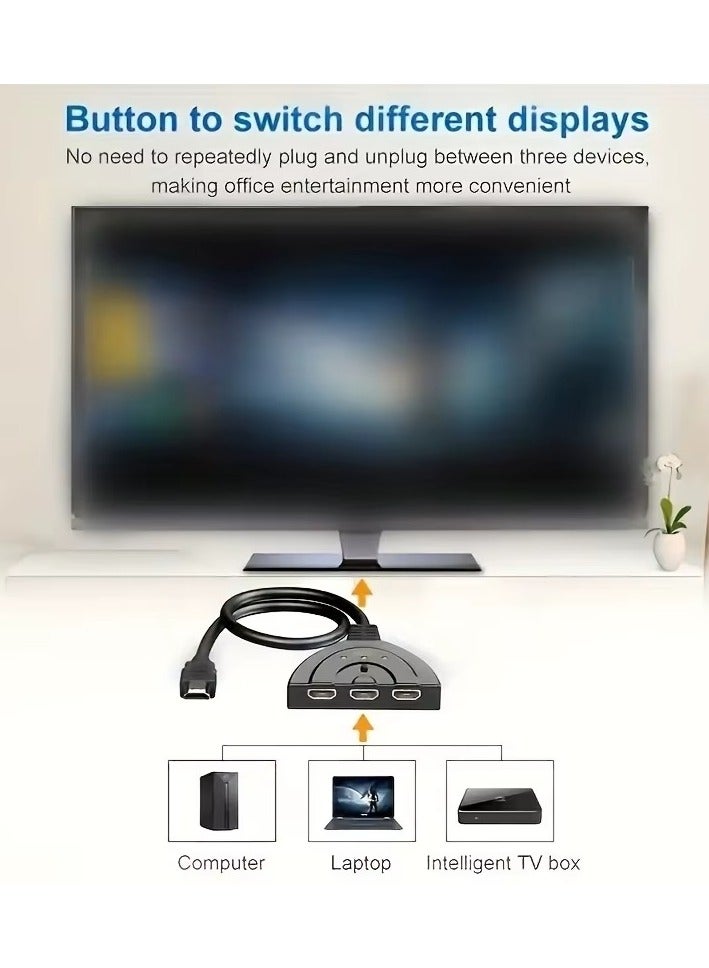 محول HDMI بـ 3 منافذ  – يدعم دقة 4K و1080P ثلاثية الأبعاد – مع زر تبديل تلقائي وسهل – متوافق مع التلفزيون، الكمبيوتر، جهاز العرض، والـHD - Image 2