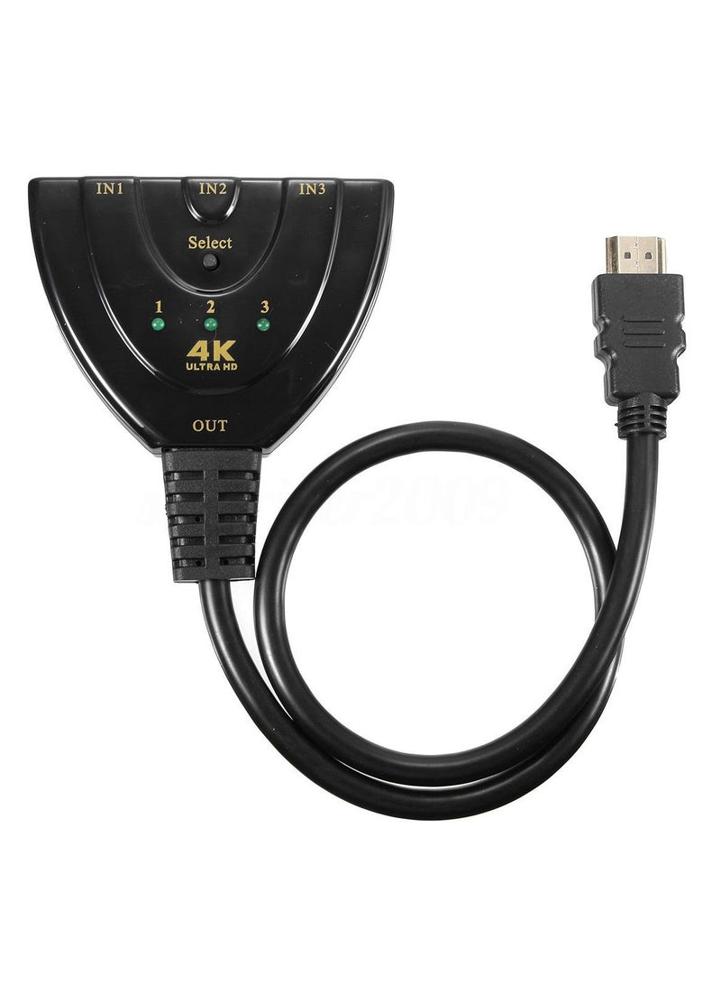 محول HDMI بـ 3 منافذ  – يدعم دقة 4K و1080P ثلاثية الأبعاد – مع زر تبديل تلقائي وسهل – متوافق مع التلفزيون، الكمبيوتر، جهاز العرض، والـHD - Image 1