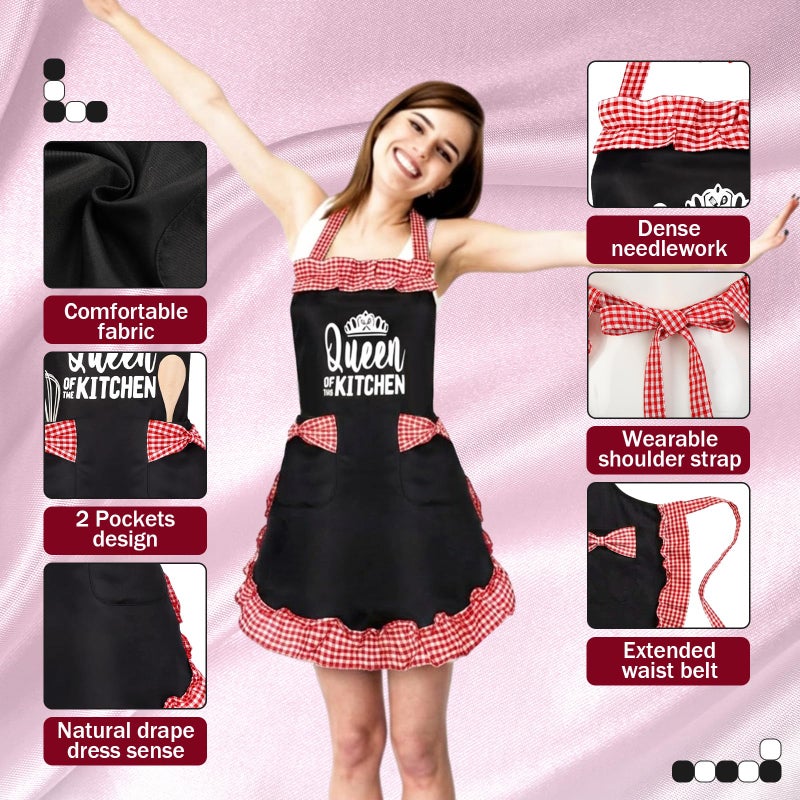 Cotwinter King & Queen Aprons Gift for Couple His and Her Anniversary Bridal Shower Wedding Engagement Kitchen Gift(Black and Red) - Image 5