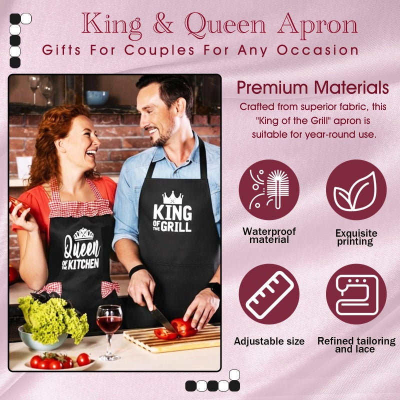 Cotwinter King & Queen Aprons Gift for Couple His and Her Anniversary Bridal Shower Wedding Engagement Kitchen Gift(Black and Red) - Image 3