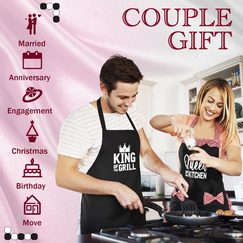 Cotwinter King & Queen Aprons Gift for Couple His and Her Anniversary Bridal Shower Wedding Engagement Kitchen Gift(Black and Red) - Image 4