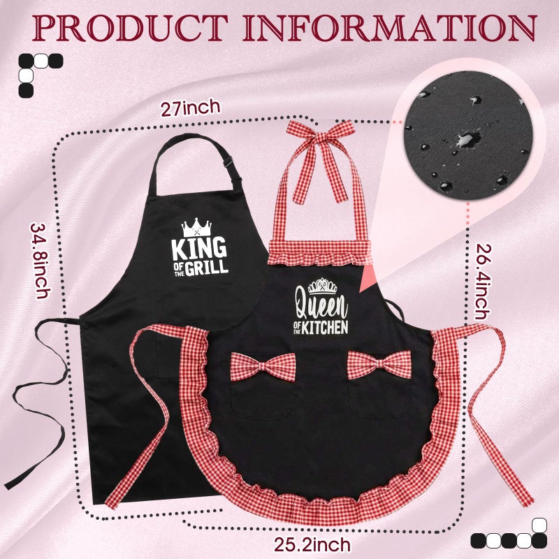 Cotwinter King & Queen Aprons Gift for Couple His and Her Anniversary Bridal Shower Wedding Engagement Kitchen Gift(Black and Red) - Image 2