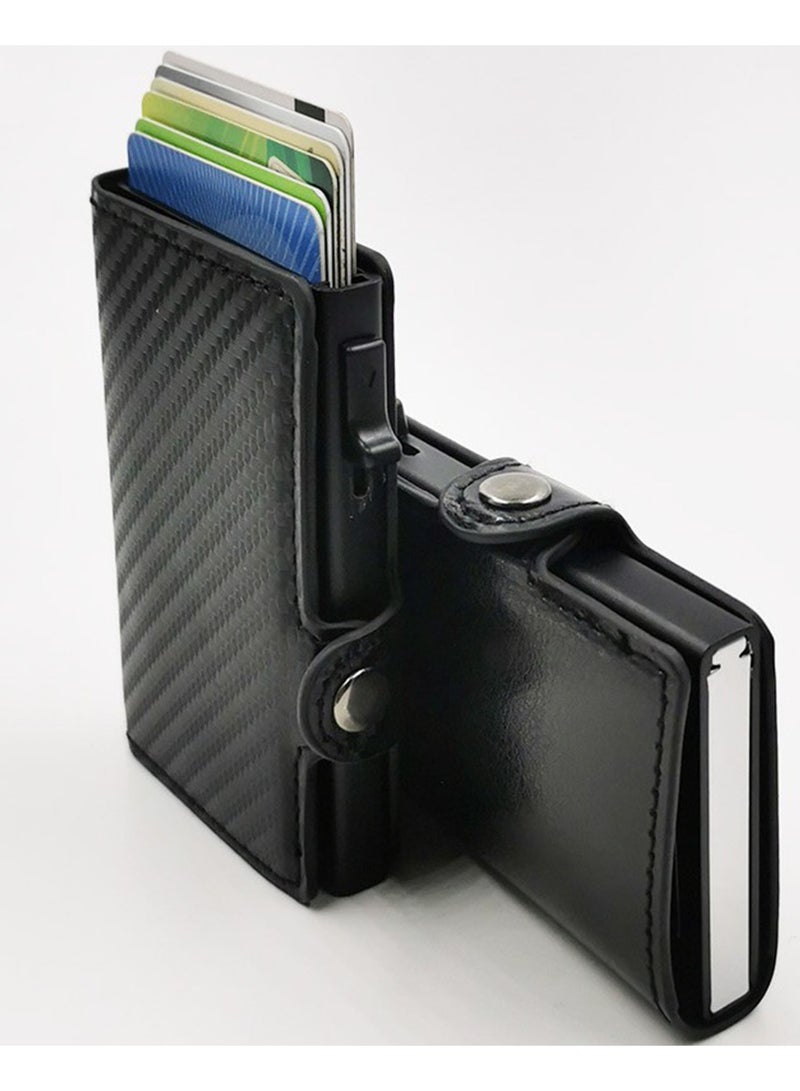 Card Holder Wallet for Men RFID Blocking Side Push Pop-up Card Wallet with Banknote Compartment, ID Window, Coin Pocket for Cash & Credit Cards - Image 5