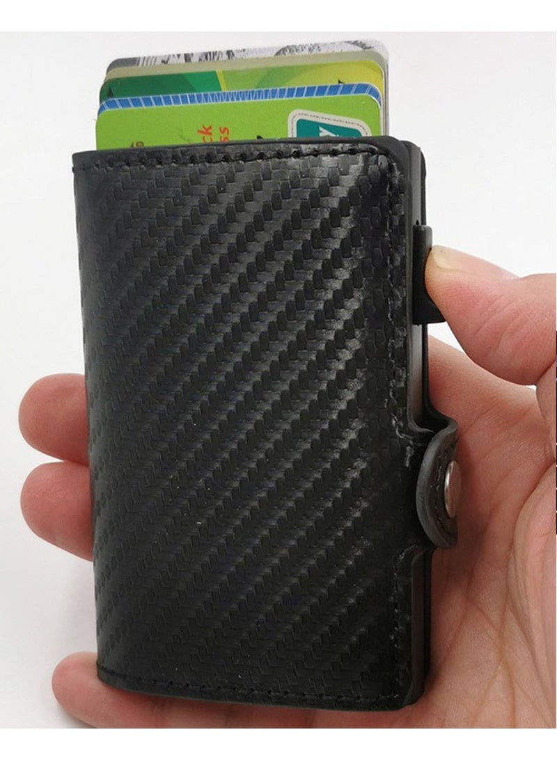 Card Holder Wallet for Men RFID Blocking Side Push Pop-up Card Wallet with Banknote Compartment, ID Window, Coin Pocket for Cash & Credit Cards - Image 2