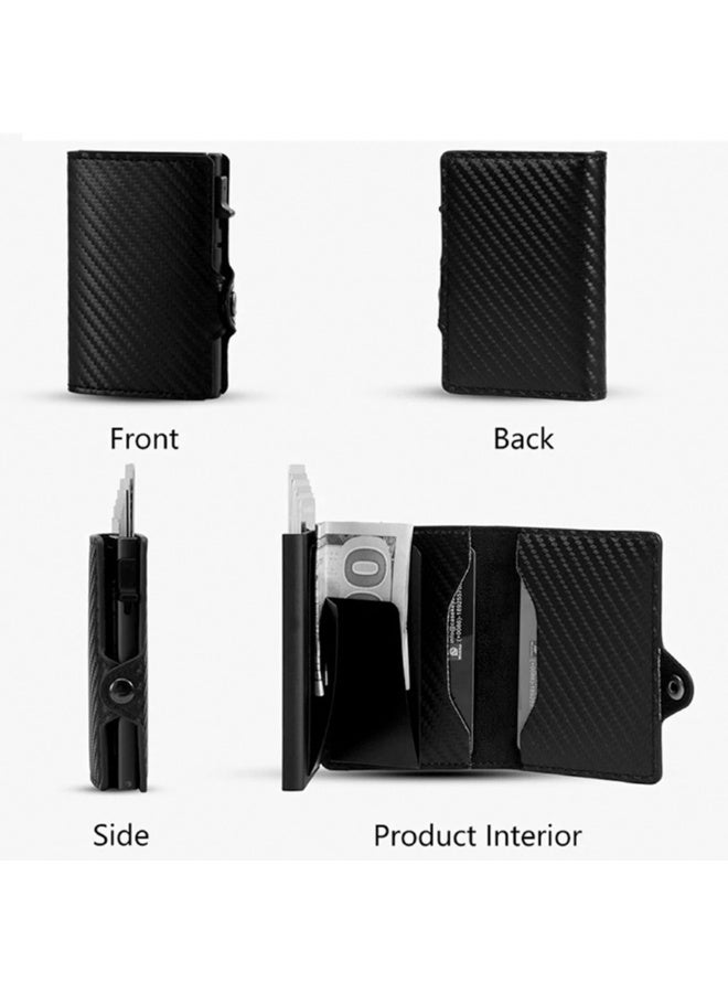 حامل البطاقة محفظة للرجال ، ألياف الكربون الأسود RFID حجب الجانب دفع محفظة البطاقة المنبثقة مع مقصورة الأوراق النقدية ، نافذة الهوية ، جيب العملة للنقود وبطاقات الائتمان - Image 5