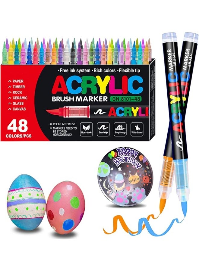 عام 48 ألوان الاكريليك الطلاء أقلام لينة فرشاة تلميح الاكريليك علامات التجفيف السريع مقاوم للماء الاكريليك الطلاء علامات ل قماش الخشب السيراميك حجر و لتقوم بها بنفسك الفن صياغة - Image 1