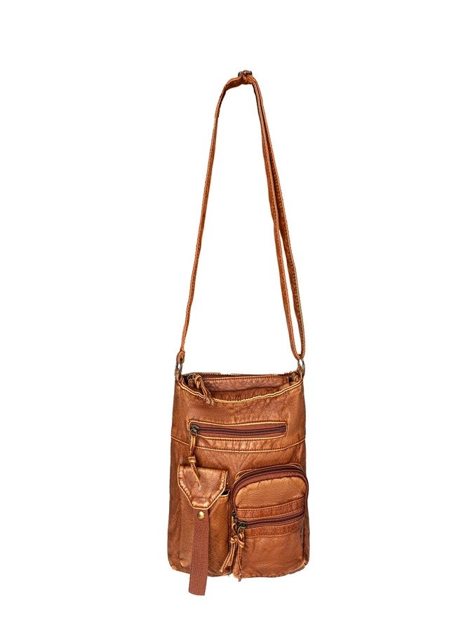FVCENT Crossbody Bag Soft Washed Faux Leather Multi Pocket Wallet Handbag Unisex Adjustable Shoulder Strap Single Brown Shoulder Bag - Image 1