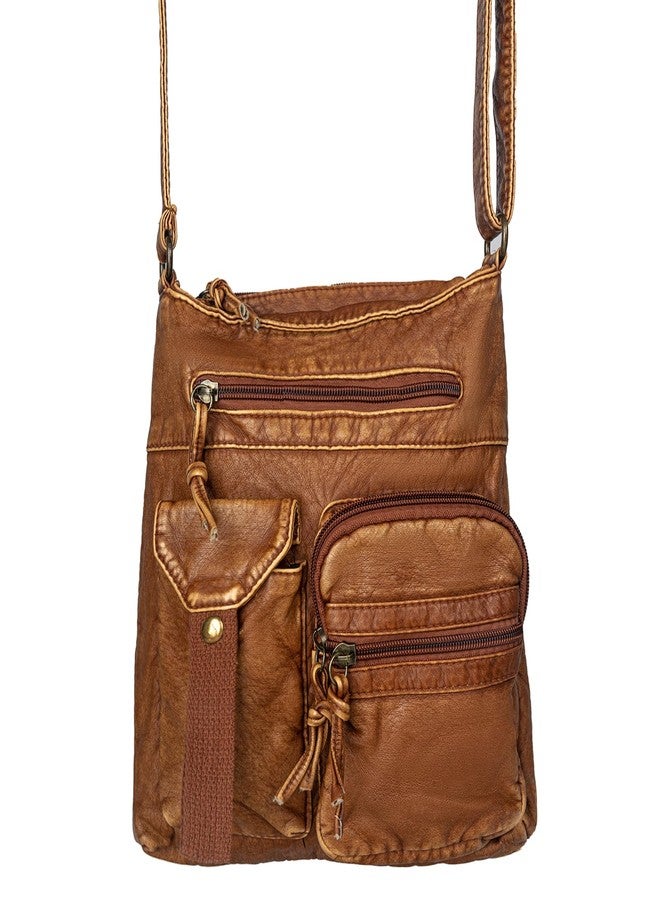 FVCENT Crossbody Bag Soft Washed Faux Leather Multi Pocket Wallet Handbag Unisex Adjustable Shoulder Strap Single Brown Shoulder Bag - Image 5