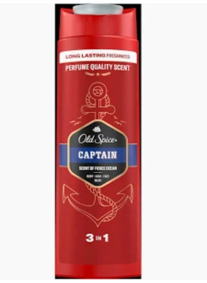 Captain 3-in-1 Multi-Purpose Shower Gel for Hair, Face and Body , Long Lasting Freshness, Fragrance Quality, Deep Cleansing 400ML