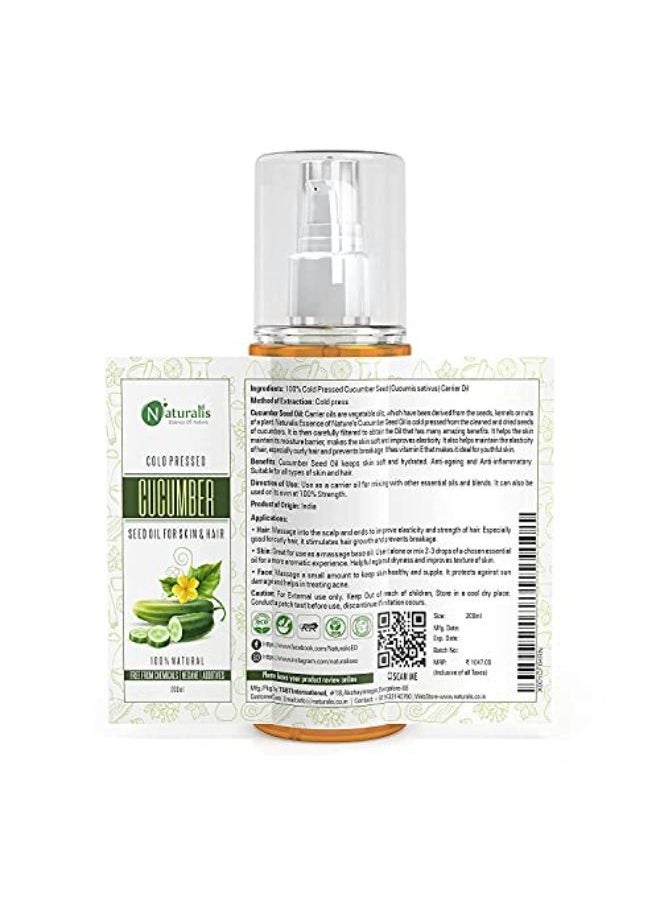 Naturalis Essence Of Nature Cold Pressed Cucumber Seed Carrier Oil, Natural Moisturizer For Youthful Skin, 200 Ml  - Image 3