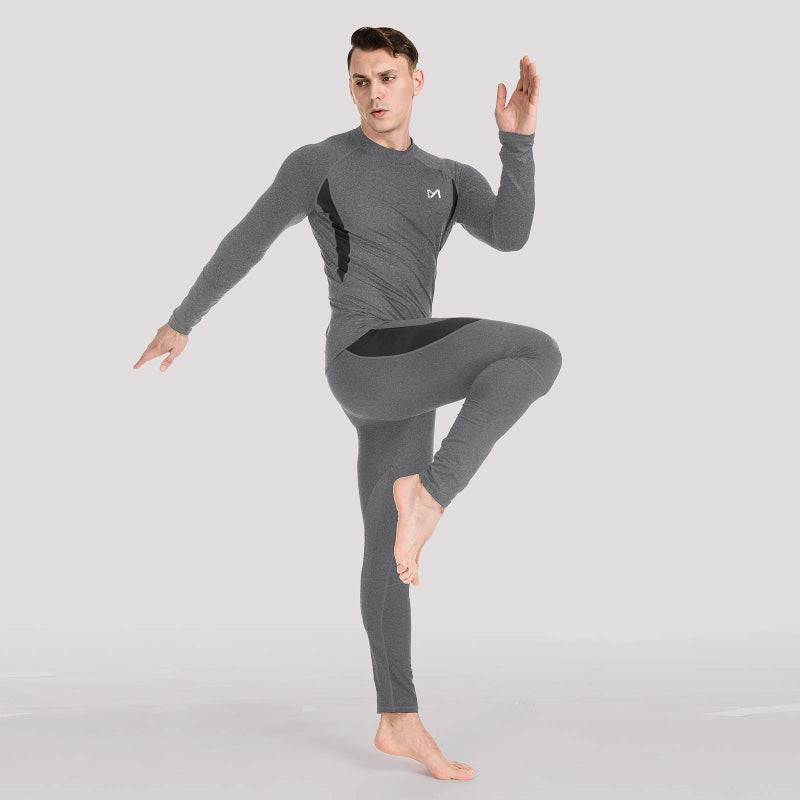 MEETYOO Thermal Underwear for Men, Winter Gear Long Johns Base Layer Top and Bottom Set for Skiing Running, Grey, X-Large - Image 5
