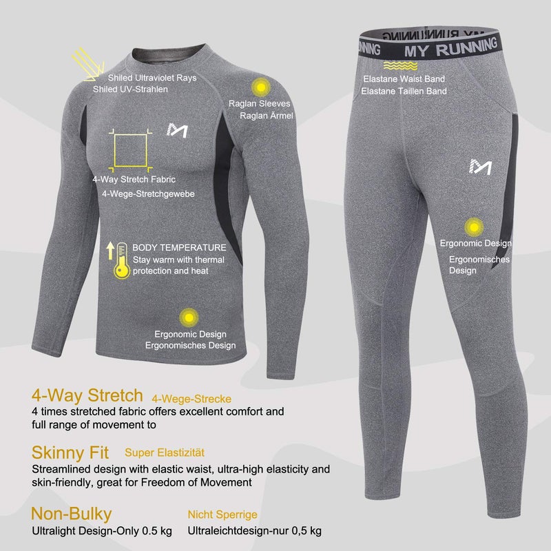 MEETYOO Thermal Underwear for Men, Winter Gear Long Johns Base Layer Top and Bottom Set for Skiing Running, Grey, X-Large - Image 2