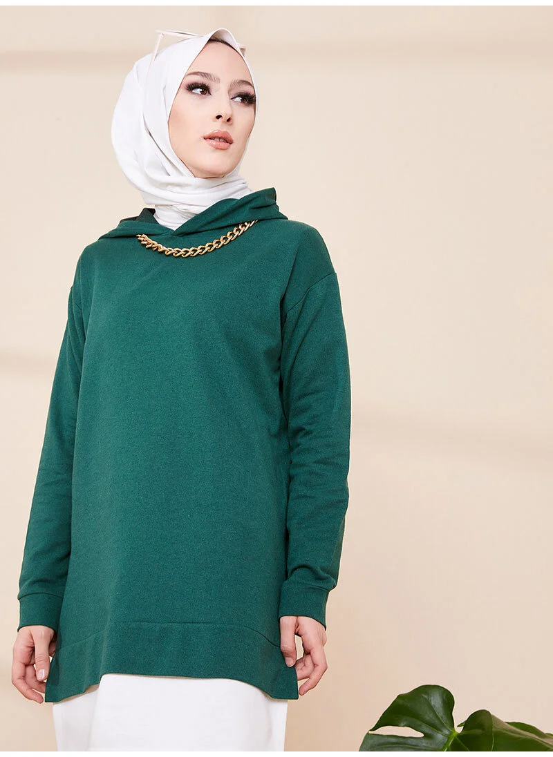 Tofisa Hooded Garnished Sweatshirt - Emerald -