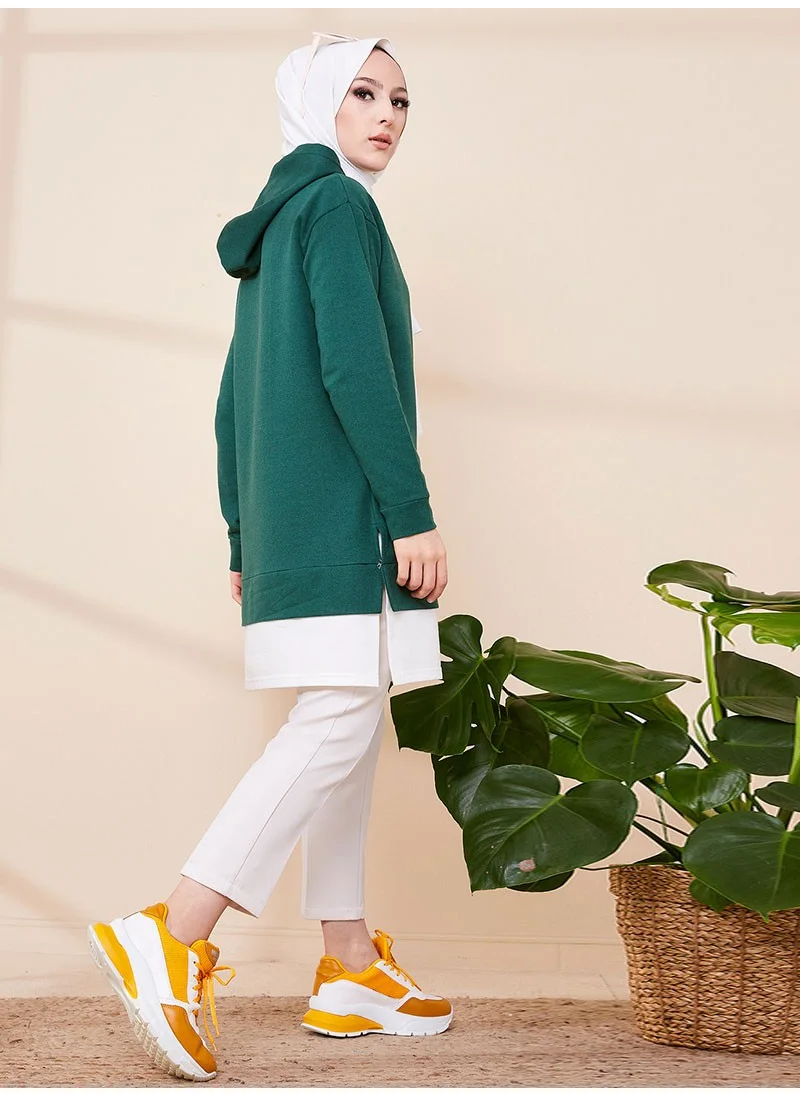 Tofisa Hooded Garnished Sweatshirt - Emerald -
