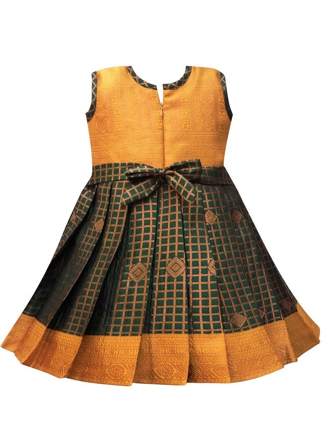 PW PLATYPUS WORLD Baby Girl's South Indian Traditional Pattu Pavadai Jacquard Silk Readymade Lehenga Choli (Yellow, 6-12 Months) - Image 5