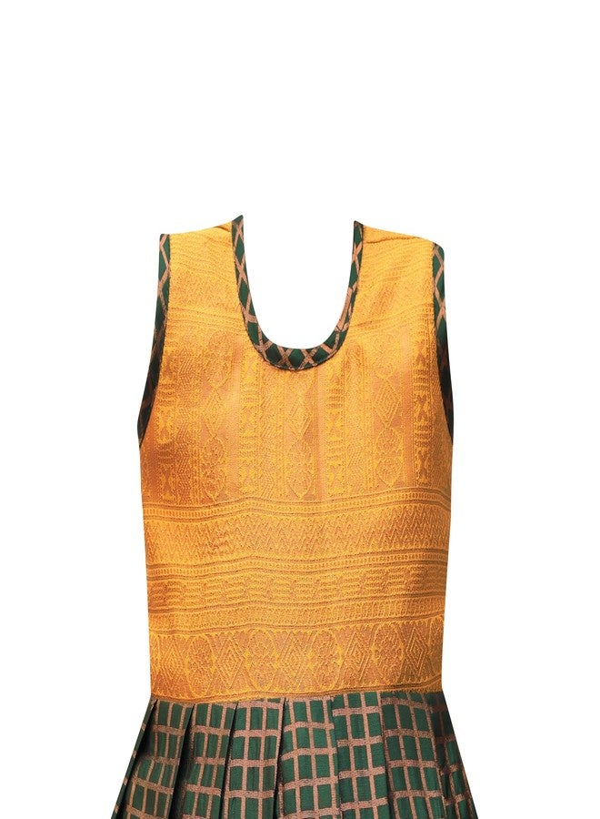 PW PLATYPUS WORLD Baby Girl's South Indian Traditional Pattu Pavadai Jacquard Silk Readymade Lehenga Choli (Yellow, 6-12 Months) - Image 3