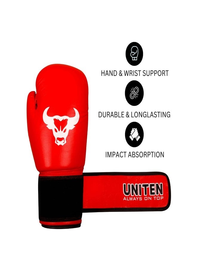 UNITEN Men Indian Amateur Contest Boxing Gloves | Leather Gloves | Men Boxing Gloves (Red, 10 oz) - Image 2