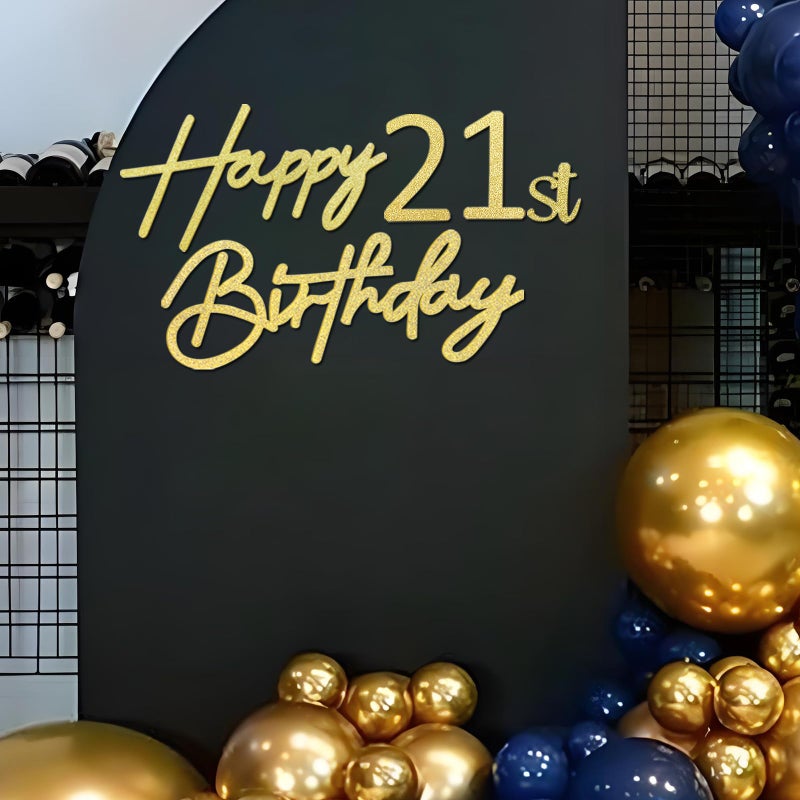 MASTRON Happy Birthday with 0-9 Numbers Sign for Backdrop - Glitter Felt Custom Age Happy Birthday Decal for Balloon Arch Birthday Decorations Baby Shower - Gold - Image 1