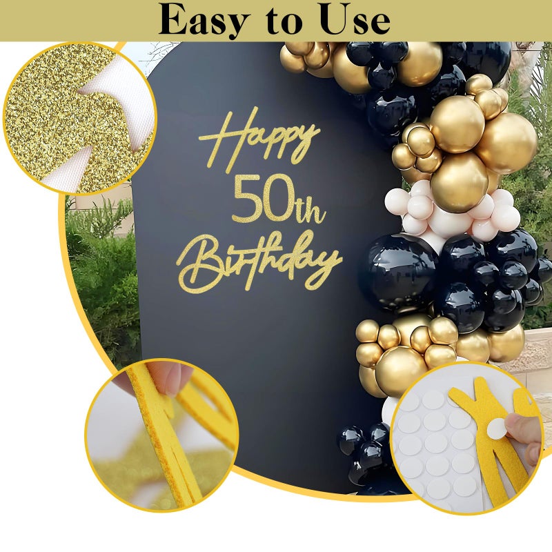 MASTRON Happy Birthday with 0-9 Numbers Sign for Backdrop - Glitter Felt Custom Age Happy Birthday Decal for Balloon Arch Birthday Decorations Baby Shower - Gold - Image 4