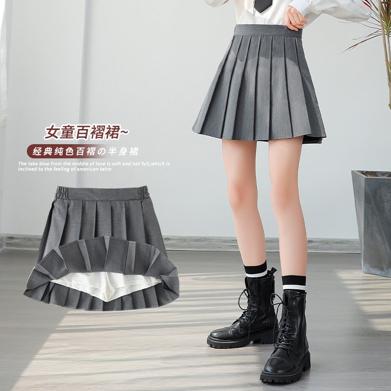 Girls Skirt Summer Dress Girls Pleated Skirt College Style Skirt Summer Childrens Short Skirt All-match Western Style dark gray Skirt 