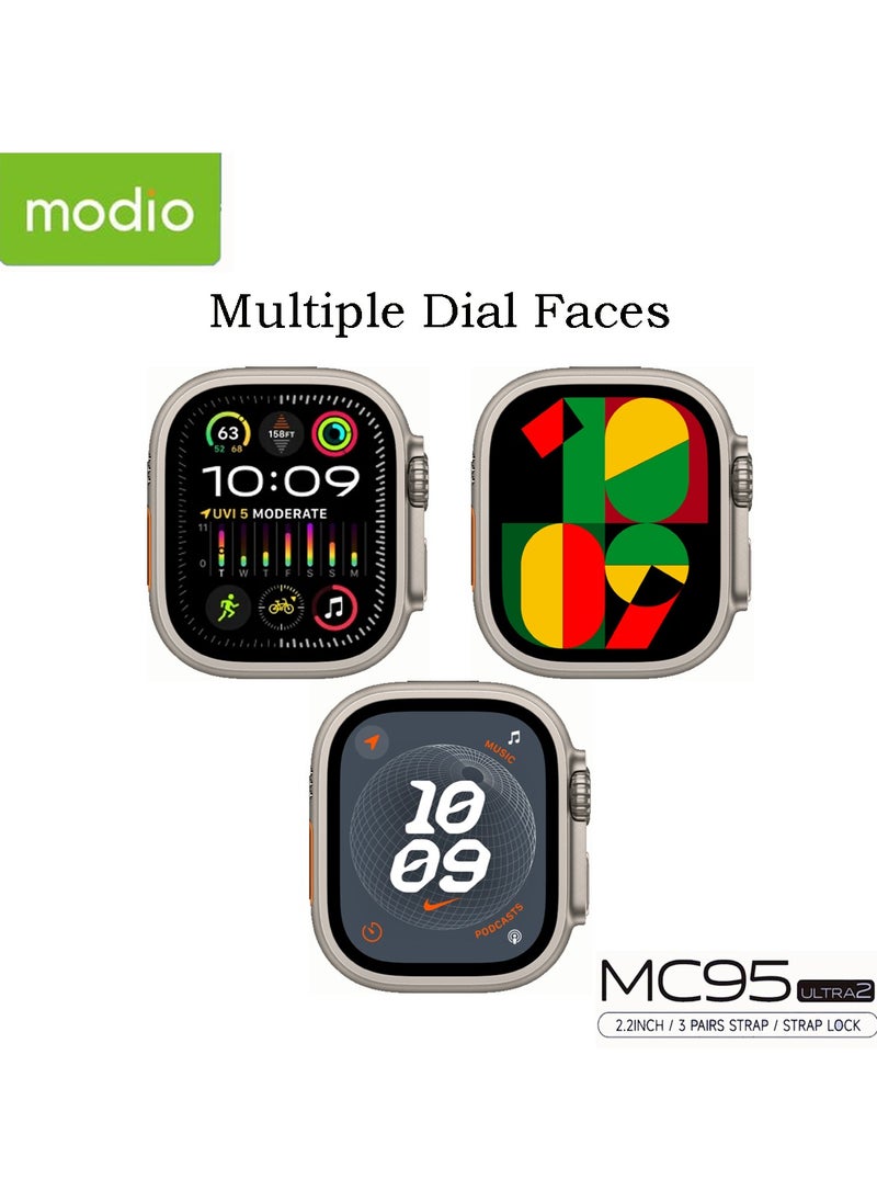 modio - Modio MC95 Ultra 2 2.2 Inch Full Screen Display Smart Watch With 3 Straps and Wireless Charger For Ladies and Gents - Image 1