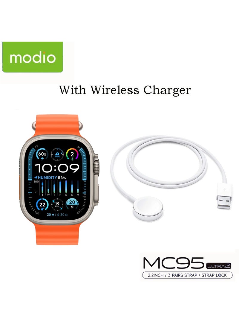 modio - Modio MC95 Ultra 2 2.2 Inch Full Screen Display Smart Watch With 3 Straps and Wireless Charger For Ladies and Gents - Image 1