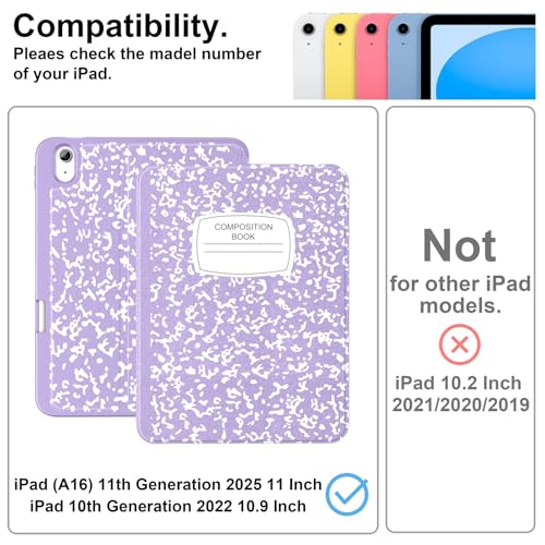 Supveco Case for iPad (A16) 11th Generation 11 inch (2025),iPad 10th Generation 10.9 inch (2022) with Pencil Holder-[Auto Wake/Sleep],Premium Folio Stand Case with Soft TPU Back Cover-Lilac Book - Image 2
