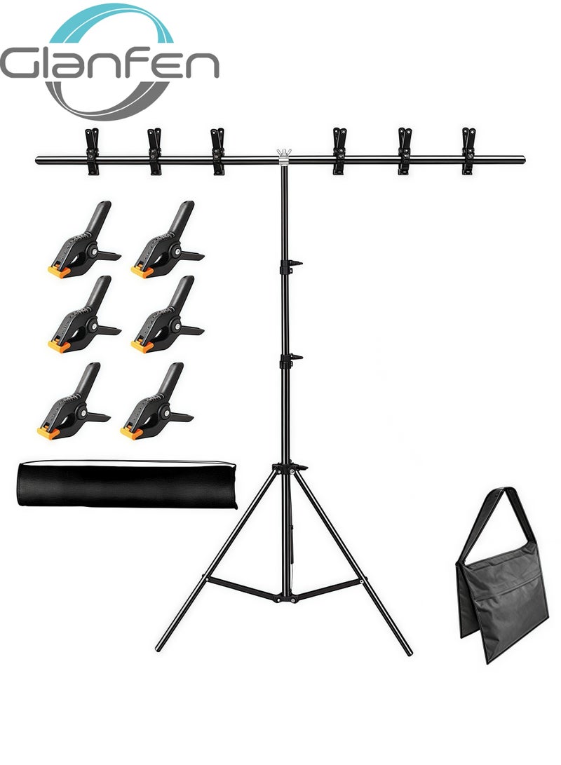 Glanfen T-Shape Backdrop Support Stand (2.6*2m), Adjustable Photography Background Support Kit with 6 Backdrop Clamps,1 Sandbags and Carrying Bag for Parties/Wedding/Photography - Image 1