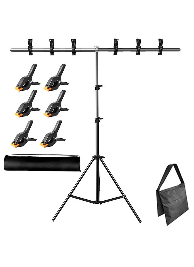 Glanfen - T-Shape Backdrop Support Stand (2.6*2m), Adjustable Photography Background Support Kit with 6 Backdrop Clamps,1 Sandbags and Carrying Bag for Parties/Wedding/Photography - Image 1