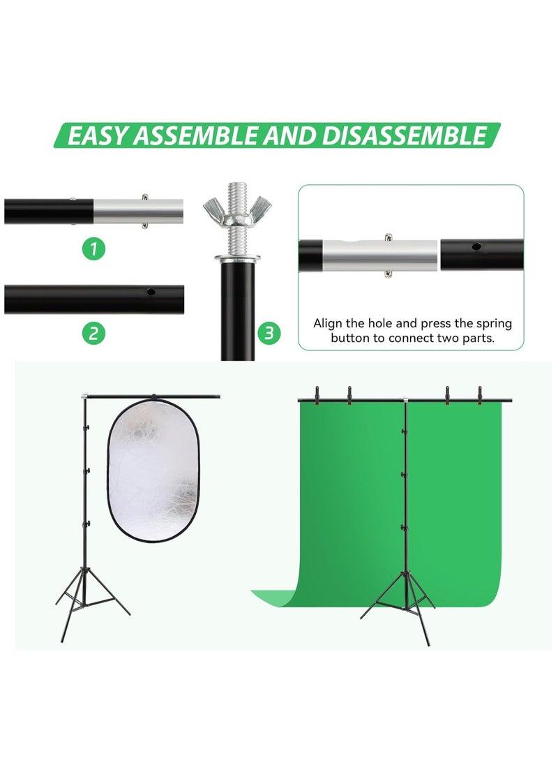 Glanfen - T-Shape Backdrop Support Stand (2.6*2m), Adjustable Photography Background Support Kit with 6 Backdrop Clamps,1 Sandbags and Carrying Bag for Parties/Wedding/Photography - Image 1