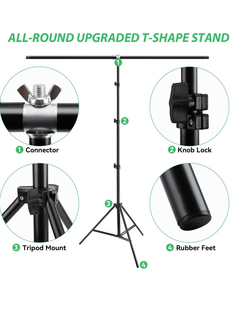 Glanfen - T-Shape Backdrop Support Stand (2.6*2m), Adjustable Photography Background Support Kit with 6 Backdrop Clamps,1 Sandbags and Carrying Bag for Parties/Wedding/Photography - Image 1