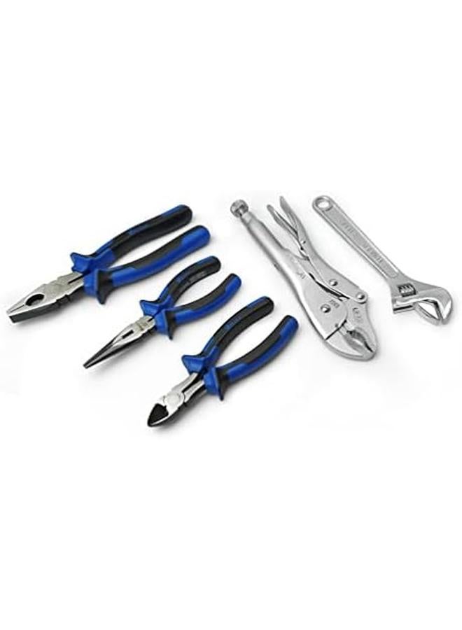 VTOOLS 5 Piece Plier And Wrench Set 8 Inch Combination Plier 6 Inch Long Nose Plier 6 Inch Side Cutting Plier 10 Inch Locking Plier 8 Inch Adjustable Wrench Vt2167 - Image 3