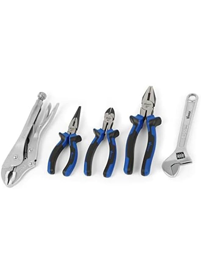 VTOOLS 5 Piece Plier And Wrench Set 8 Inch Combination Plier 6 Inch Long Nose Plier 6 Inch Side Cutting Plier 10 Inch Locking Plier 8 Inch Adjustable Wrench Vt2167 - Image 2