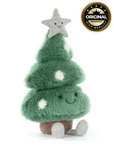 Jellycat شجرة عيد الميلاد أموزابلز - شجرة عيد ميلاد خضراء ناعمة مع وجه مبتسم، نجمة في الأعلى وجذع من قماش الكوردروي - 31 سم ديكور عطلة ناعم للأطفال والهدايا - Image 1