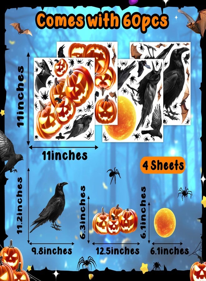Kazova Halloween Crow Wall Stickers Moon Bat Wall Window Decals Black Bats Pumpkin Raven Crow Spider Wall Decals Removable Halloween Walls Decorations Holiday Crows Window Stickers Party Supplies - Image 4