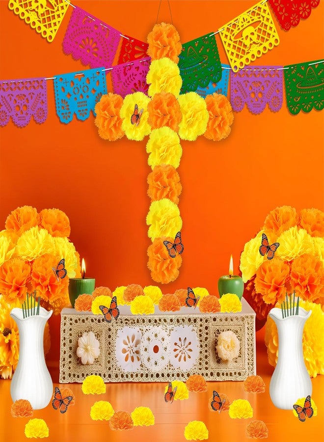 Eternity sky Dia De Los Muertos Decorations Wooden Cross Papel Picado Butterfly Marigold Day of The Dead Wall Hanging Decor Altar Ofrenda Remembrance Memorial Supplies - Image 5