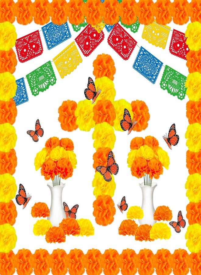 Eternity sky Dia De Los Muertos Decorations Wooden Cross Papel Picado Butterfly Marigold Day of The Dead Wall Hanging Decor Altar Ofrenda Remembrance Memorial Supplies - Image 1