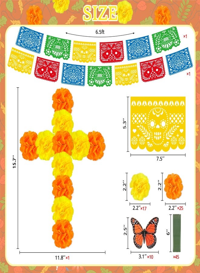 Eternity sky Dia De Los Muertos Decorations Wooden Cross Papel Picado Butterfly Marigold Day of The Dead Wall Hanging Decor Altar Ofrenda Remembrance Memorial Supplies - Image 3