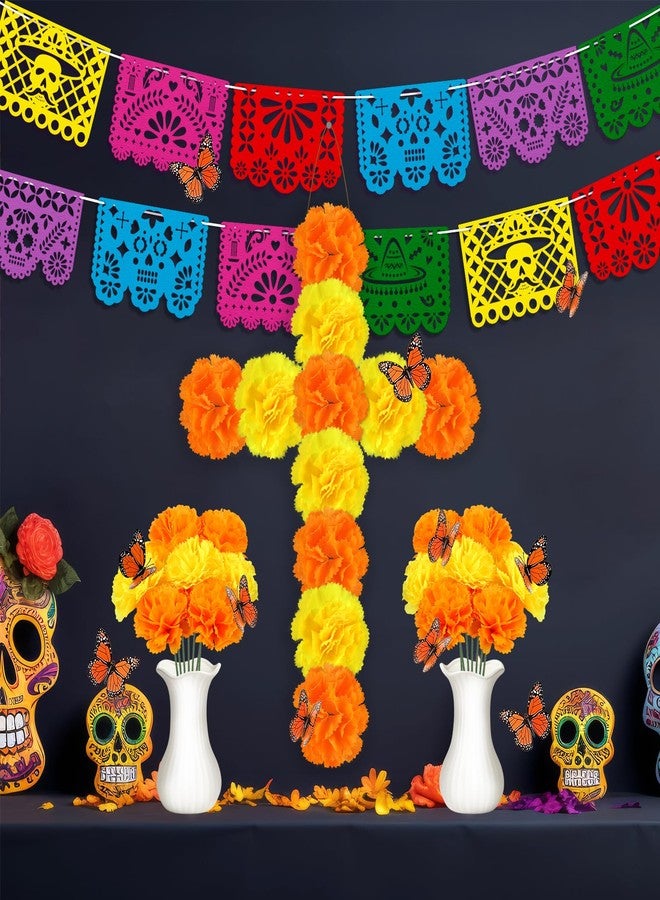 Eternity sky Dia De Los Muertos Decorations Wooden Cross Papel Picado Butterfly Marigold Day of The Dead Wall Hanging Decor Altar Ofrenda Remembrance Memorial Supplies - Image 2