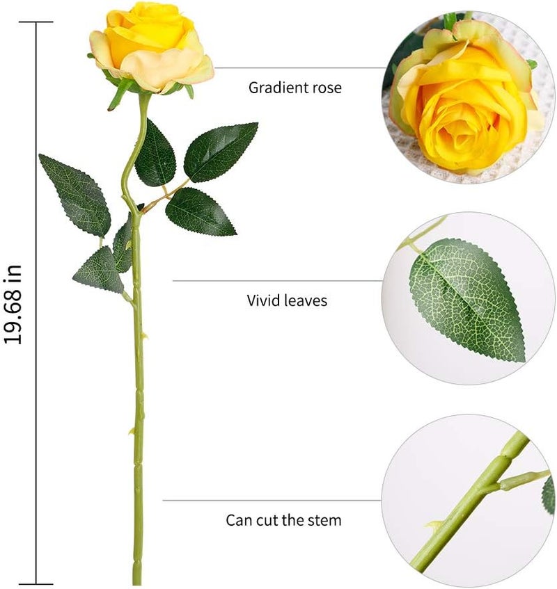 Luyue 10PCS Artificial Roses Flower with Stems Slik Fake Flowers Bouquet Realistic Long Stem Faux Rose for Wedding Home Decor - Image 2