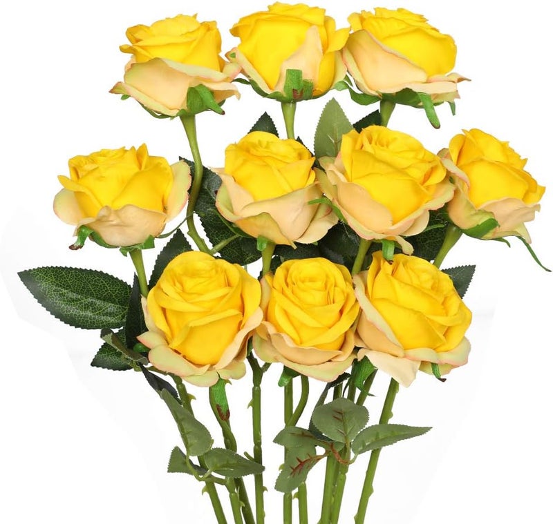 Luyue 10PCS Artificial Roses Flower with Stems Slik Fake Flowers Bouquet Realistic Long Stem Faux Rose for Wedding Home Decor - Image 1