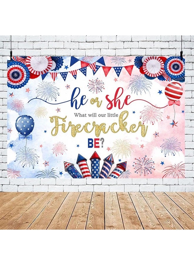 MEHOFOND 7x5ft 4th of July Gender Reveal Backdrop Independence Day He or She What Will Our Little Firecracker Be Baby Shower Photography Background Red White and Due Cake Smash Decor Photo Studio Prop - Image 2