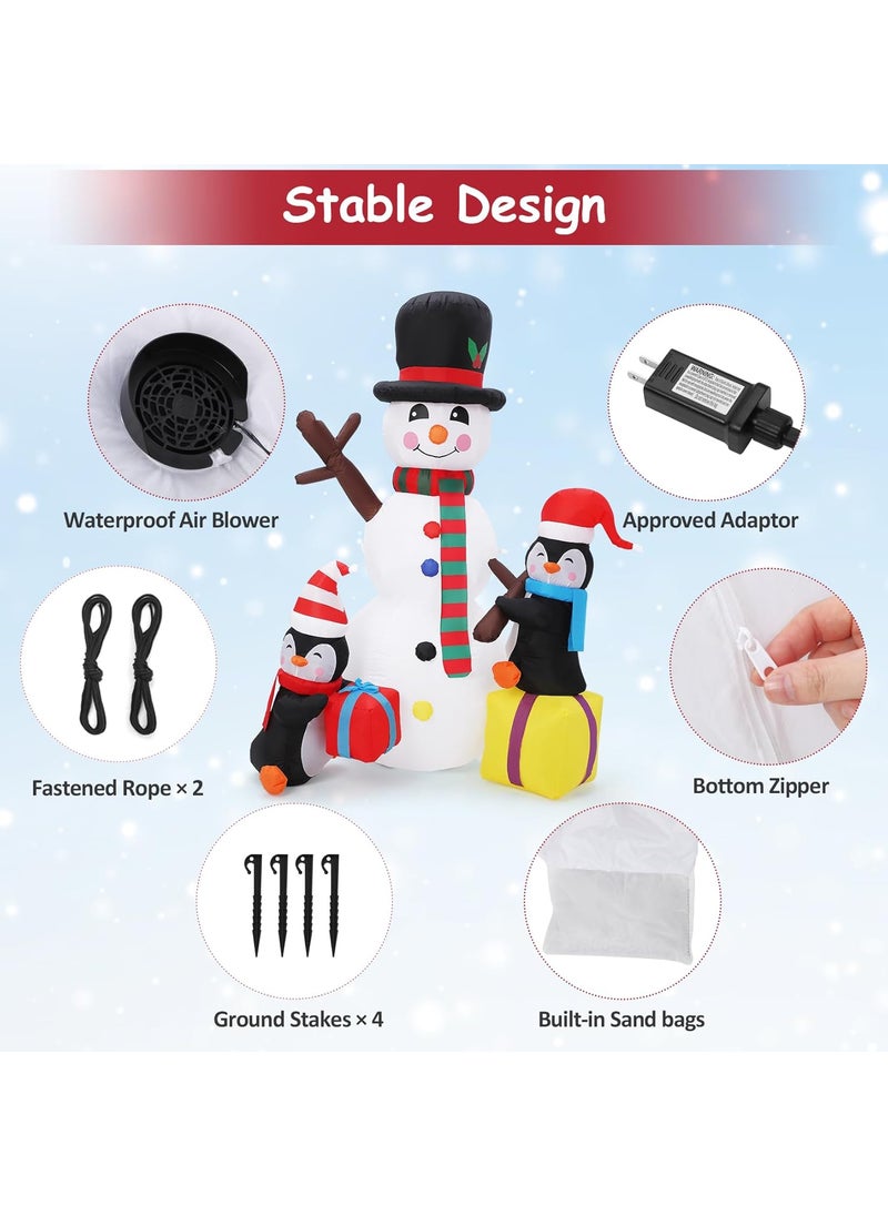 Fashionwu 7FT Tall Christmas Inflatables Outdoor Decorations Snowman with Penguins Blow Up Snowman Penguins Inflatable Buildin Rotating Colorful LEDs for Christmas Indoor Outdoor Yard Garden Decorations  - Image 5